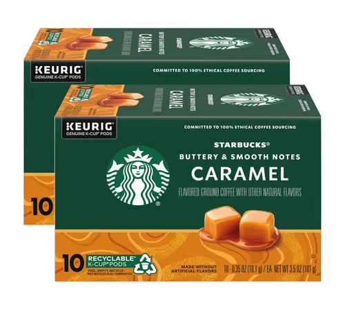 Vista 15 de Cápsulas de café K-Cup de Starbucks, café con sabor caliente o helado, caramelo, 10 cápsulas Keurig Cápsulas K-Cup 100% Arabica para cafeteras