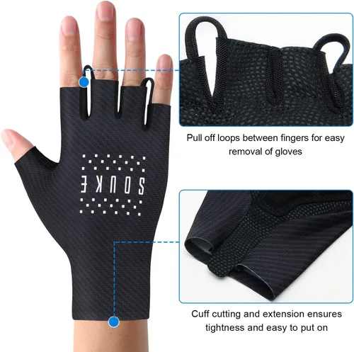 Vista 3 de Souke Sports Cycling Gloves Road Bike Light Weight Padded Half Finger Gloves Biking Bicycle Breathable Anti-Slip Shock-Absorbing Gloves for Men Women