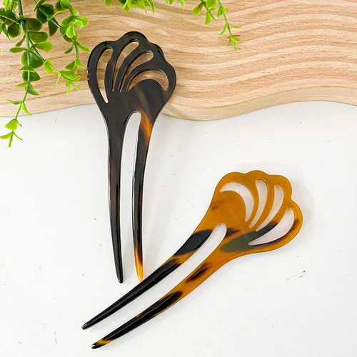 Vista 7 de Palillos para el pelo largo, palillo alisador de pelo natural de cuerno de búfalo, alfiler de 5.5 pulgadas, regalo para la madre, 1 unidad, flor