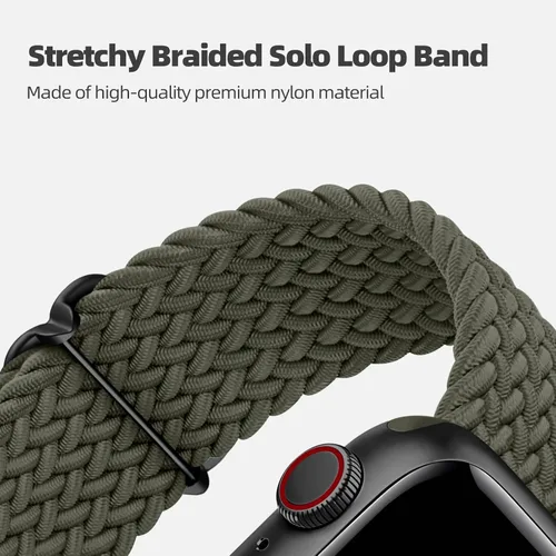 Vista 2 de DaQin Paquete de 4 correas elásticas trenzadas Solo Loop para Apple Watch para mujeres y hombres, de 1.575 pulgadas, 1.614 pulgadas, 1.654 pulgadas
