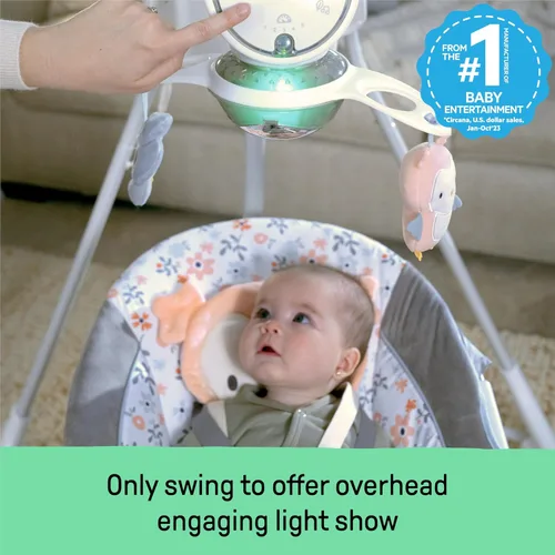 Vista 3 de Ingenuity InLighten - Columpio para bebé de 5 velocidades, asiento giratorio para bebé, arnés de seguridad de 5 puntos, sonidos naturales, luces