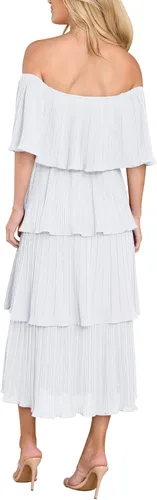 Vista 3 de Wenrine Vestido de verano para mujer, con hombros descubiertos, escalonados, largo, con volantes, en capas, elegante, vestido de graduación