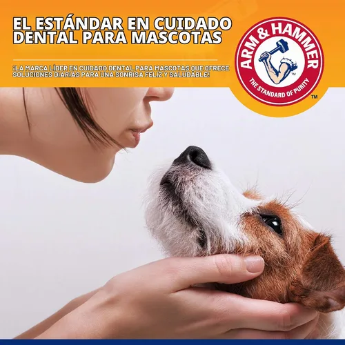 Vista 5 de Arm & Hammer para mascotas kit de 3 piezas para control del sarro para perros, contiene pasta, cepillo de dientes y cepillo para el dedo, reduce