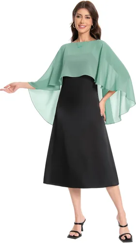 Vista 4 de Baoqiya Women's Shawls and Wraps for Evening Dresses Chiffon Cape verde ( Bean Green )