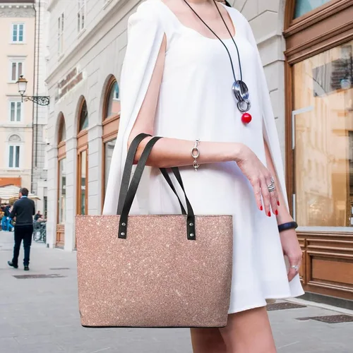 Vista 5 de Bolso de mano para mujer, color oro rosa, con purpurina, de cuero, con asa superior, para mujer, Multi