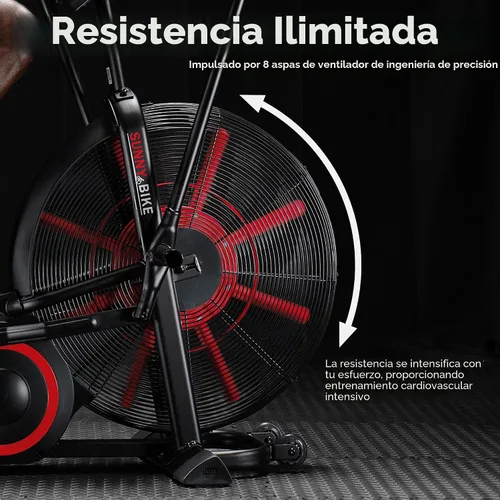 Vista 3 de Sunny Health & Fitness Smart Fan Bike for Home Gym, Full Body HIIT & Interval Cardio Training with Air Resistance, Customizable Performance Monitor