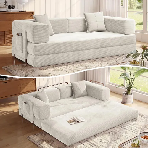 Vista 14 de MoonSpeak Sofá cama de 78.8 pulgadas para sala de estar, sofá modular convertible con almohada para reposabrazos, sofás modulares plegables de pana