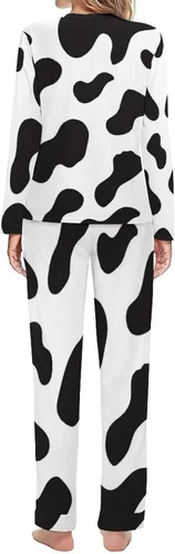Vista 2 de Conjunto de pijama de dos piezas para mujer, estampado de vaca, color blanco y negro, 2XL