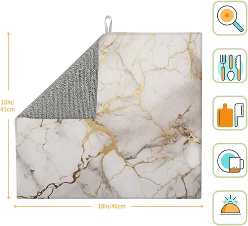 Vista 3 de Tapete de secado de platos de mármol gris dorado blanco para encimera de cocina absorbente de 16x18 pulgadas de microfibra para platos vasos A0134