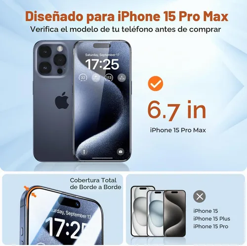 Vista 2 de UNBREAKcable Paquete de 3 protectores de pantalla para iPhone 15 Pro Max, vidrio templado doble inastillable [marco de fácil instalación]