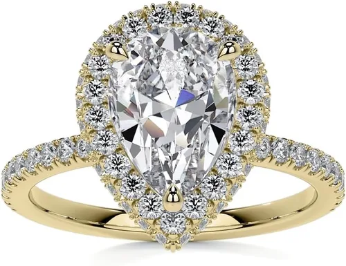 Vista 4 de Anillo de compromiso de diamantes con halo superior y lateral de corte de pera blanca de 2.75 quilates con certificación IGI en oro rosa amarillo