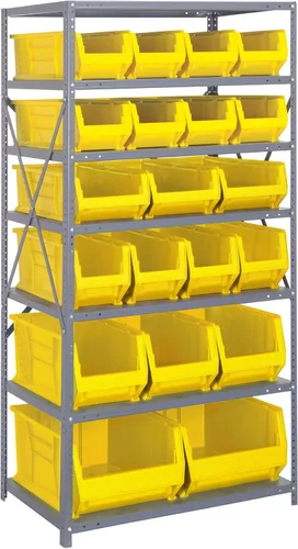 Vista 214 de Quantum QSBU-245BK Heavy Duty Shelving Unit with (7) Shelves and (24) QUS245 Black Bins for Garage Warehouse Storage Distribution 400 lb Load