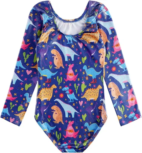 Vista 75 de HOZIY - Leotardos de manga larga para niñas, de gimnasia, para niños pequeños, trajes florales de unicornio, galaxia, arco iris, patrón de rayas