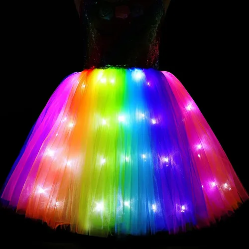 Vista 3 de Soyoekbt Unicorn Costume for Girls Unicorn Tutu Dress LED Light Up With Headband for Halloween Birthday Gift
