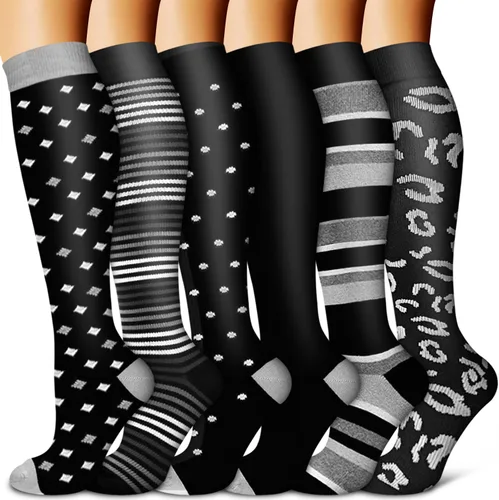 Vista 15 de Copper Compression Socks for Women & Men (6 pairs) - Best Support for Nurses, Running, Hiking, Recovery 01 Rayas Negras
