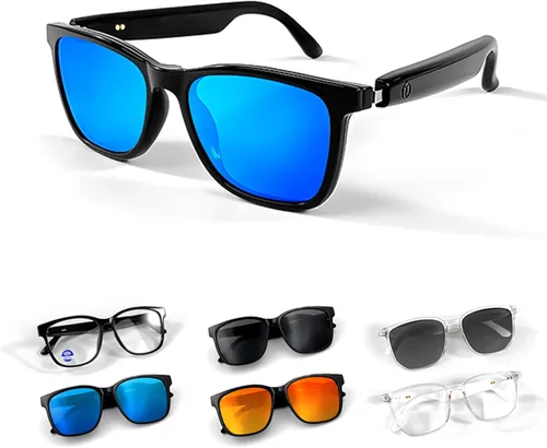 Vista 12 de Xmenha Lentes de sol inalámbricos Bluetooth para hombres y mujeres, polarizados, lentes de sol inteligentes, auriculares de audio Bluetooth