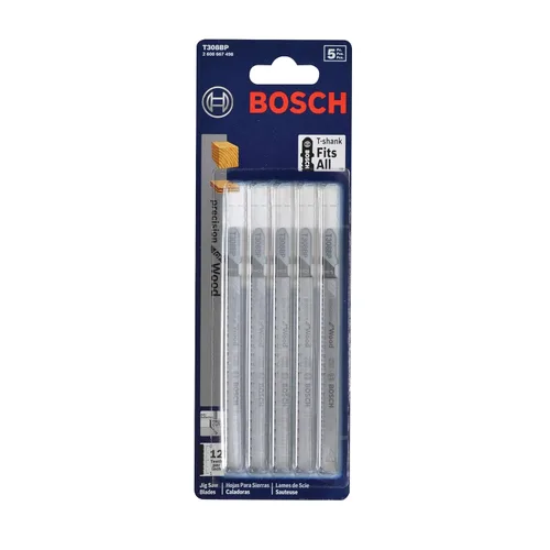 Vista 2 de Bosch T308BP 5-Piece 3-1/2 In. 12 TPI Precisión para madera de acero de alto carbono Hojas de sierra caladora