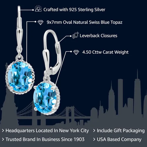 Vista 174 de Gem Stone King Aretes colgantes de gota para mujer, plata de ley 925, piedra natal ovalada de 0.354 x 0.276 in, joyería fina, regalos para ella