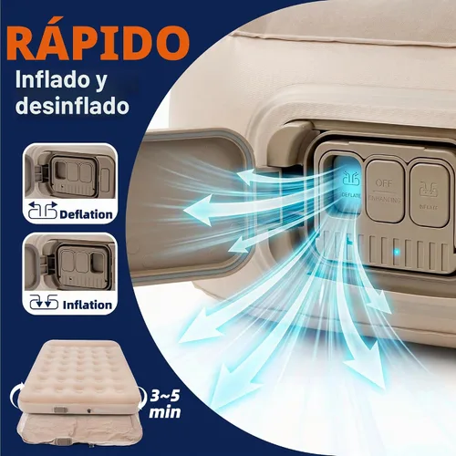 Vista 5 de Colchón de aire tamaño matrimonial con bomba incorporada, colchón inflable portátil más almohada, cama de aire autoinflable impermeable, cama
