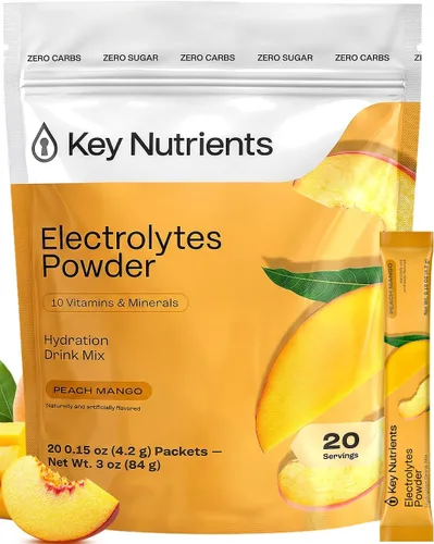 Vista 88 de KEY NUTRIENTS Electrolitos en polvo sin azúcar, limonada de maracuyá con 6 electrolitos y minerales, fibra prebiótica y polvos de hidratación