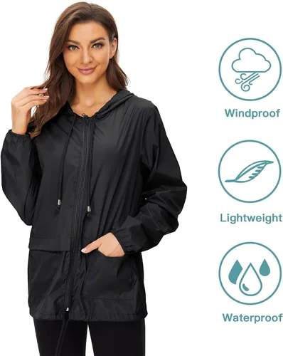 Vista 5 de Abrigos de lluvia para mujer, ligeros, impermeables, para exteriores, con capucha, impermeables plegables
