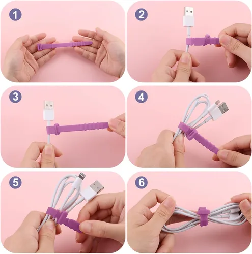 Vista 5 de 20 bridas de silicona para cables, correas organizadoras de cables, reutilizables, para gestión de cables elásticos para auriculares, cables