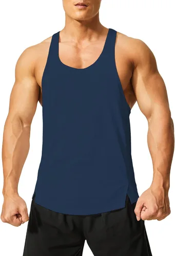 Vista 3 de DEMOZU Camiseta sin mangas para hombre con espalda en Y para culturismo, entrenamiento muscular, atletismo, correr, gimnasio