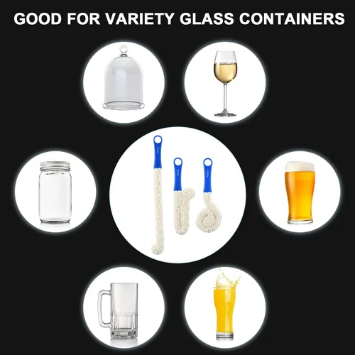 Vista 6 de Limpiador de botellas de 16.7 pulgadas, cepillo de espuma largo flexible, herramientas de limpieza para cachimbas, jarrones, decantadores, botellas