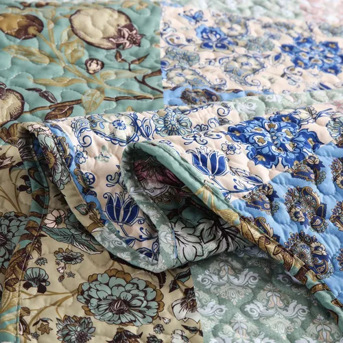 Vista 8 de MarCielo Juego de colcha acolchada de 3 piezas, colcha estampada, juego de ropa de cama, manta, colcha ligera (flor azul, Queen) (B026_Q)