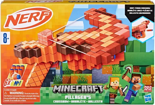 Vista 2 de Nerf Minecraft Pillager's Crossbow Dart Blaster, 6 N1 Darts Compatible Only with N1 Dart Blasters, 6 Dart Capacity, Ages 8+