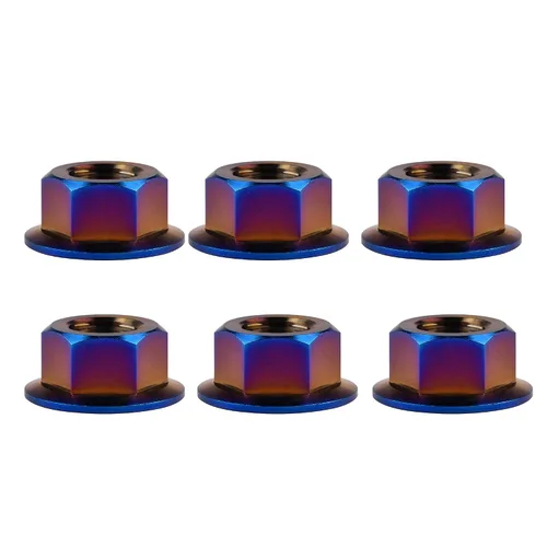 Vista 10 de Tuercas hexagonales Titanium DIN6923 (paso M5 0.03 in, negro) M5 M6 M8 M10 M12 M14 M16 para bicicletas, motocicletas, coches, paquete de 6
