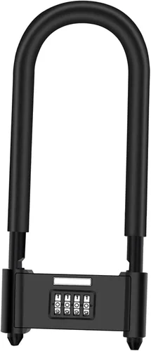 Vista 9 de V·RESOURCING® - Candado de combinación de 4 dígitos, antirrobo en forma de U, resistente, con grillete ajustable, para bicicletas, bicicletas