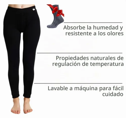 Vista 4 de 100% lana merino capa base mujer pantalones - Leggings térmicos ropa .Negro 250