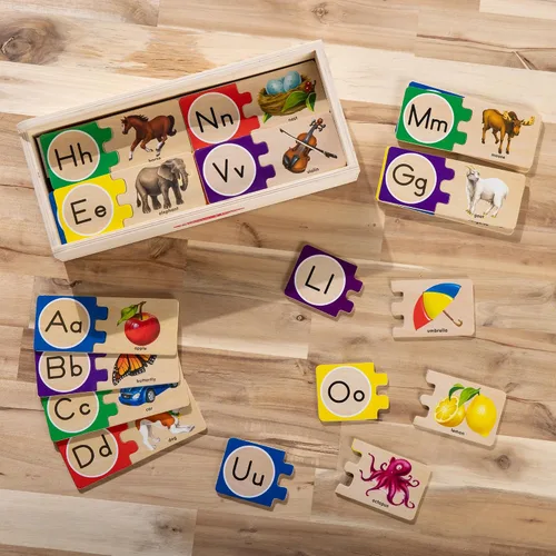 Vista 7 de Melissa & Doug Rompecabezas de madera del alfabeto autocorregido con caja de almacenamiento (52 piezas) rompecabezas ABC, rompecabezas del alfabeto
