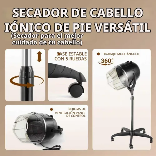 Vista 5 de Beautystyle Porfessional - Secador de pelo con capucha sobre ruedas, soporte de salón portátil con capucha