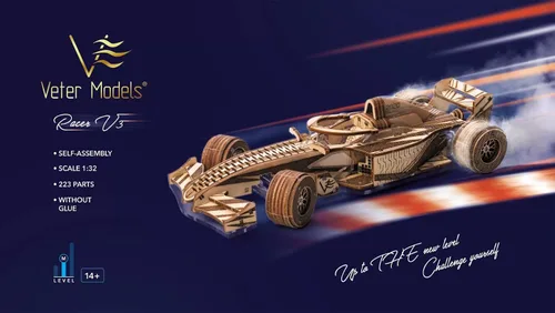 Vista 9 de Modelos Veter Mecánicos Madera y Plástico Rompecabezas 3D Racer V3 Fórmula Uno F1 Racing Car Self-Assembly Set