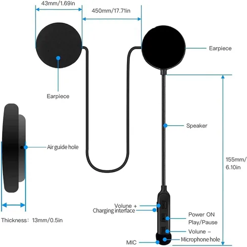 Vista 7 de Auriculares Bluetooth para casco de motocicleta, auriculares al aire libre, auriculares deportivos impermeables, altavoces manos libres, control