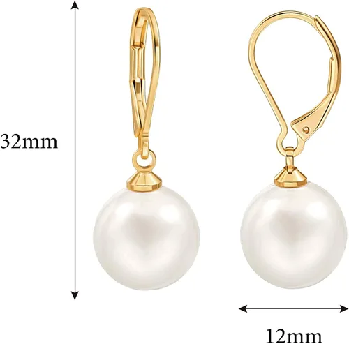 Vista 6 de Aretes de perlas blancas seleccionadas a mano, chapados en oro de 18 quilates, aretes de perlas colgantes para mujer