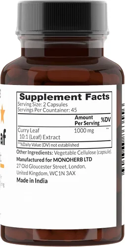 Vista 2 de MONOHERB Extracto de hoja de curry 1000 mg - 90 Cápsulas Vegetarianas