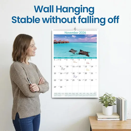 Vista 2 de SUNEE Calendario de pared grande 2026-2027, 22.75 x 15.5 pulgadas, calendario de 18 meses (finaliza marzo de 2028), vertical extragrande, playas