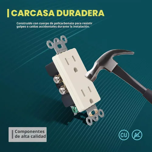 Vista 4 de TOPELER Paquete de 10 tomas decorativas, enchufes de pared estándar resistentes a manipulaciones de 15A 125V, autoconexión a tierra, 2 polos, 3