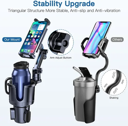 Vista 7 de Portavasos para teléfono y tableta, 2 en 1, iPad con brazo extensible ajustable para teléfono de 4.7 a 10 pulgadas, soporte para tableta compatible