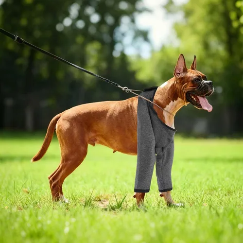 Vista 4 de Mangas para patas de perro, traje de recuperación para patas delanteras, mangas para mascotas, codo protector (S, gris oscuro, poliéster)