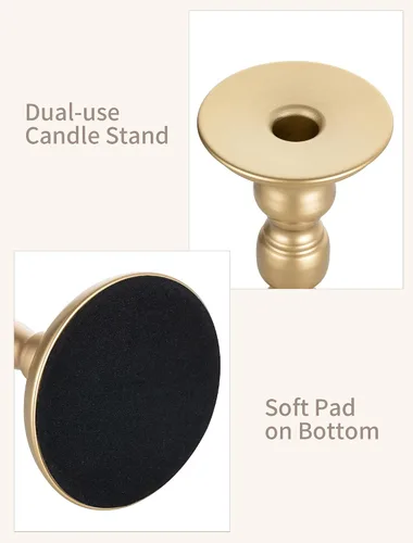 Vista 5 de Sziqiqi Portavelas dorados decorativos: candelabros para pilares, juego de 3 portavelas cónicos para mesa de boda, chimenea, mantel de vacaciones