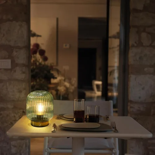 Vista 6 de MJ PREMIER Lámpara de mesa recargable, lámpara inalámbrica con función de memoria, verde Pequeña lámpara de cristal LED con brillo de Dimmable