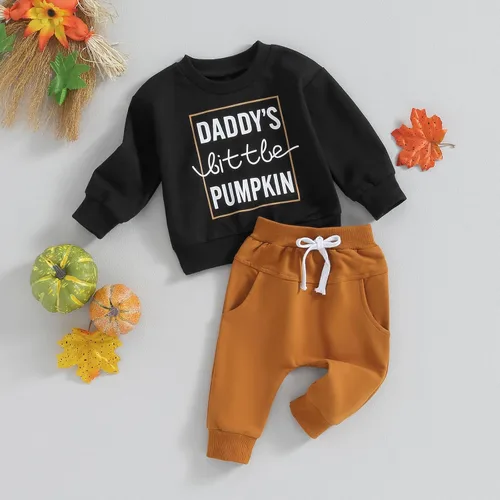 Vista 2 de Ropa para el día de San Valentín para bebé, sudadera de manga larga con letras, pantalones deportivos elásticos para otoño e invierno