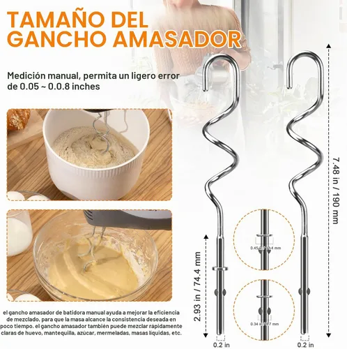 Vista 4 de Batidores de mano accesorios para batidor Kitchenaid, batidor, gancho de masa, varilla de mezcla, mezcladores de mano de acero inoxidable