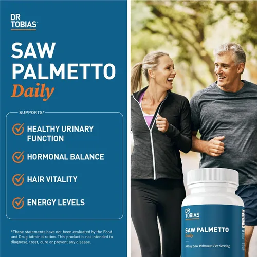 Vista 3 de Dr. Tobias Suplemento de Saw Palmetto, apoya la salud urinaria, el equilibrio hormonal, la salud de la próstata y la vitalidad del cabello, Saw