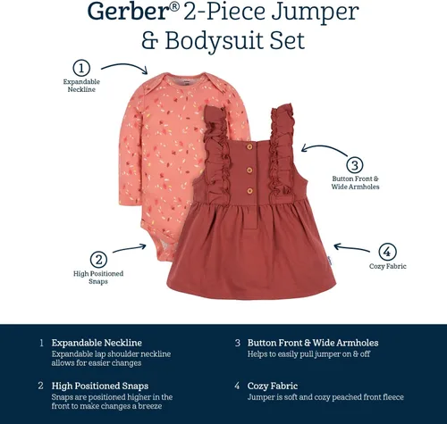 Vista 6 de Gerber Conjunto de vestido de 2 piezas para bebés y niñas pequeñas