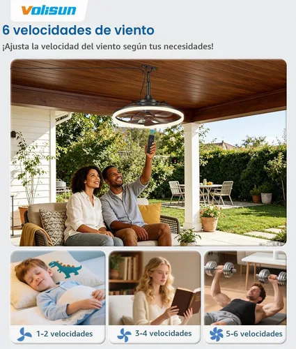 Vista 6 de VOLISUN Ventiladores de techo para exteriores con luz para patios, ventilador de techo resistente a la intemperie, enchufe de 19.7 pulgadas Madera